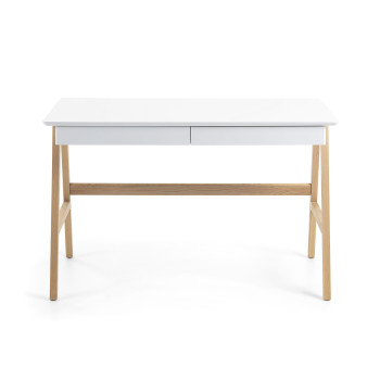 Table Dyana en MDF laqué blanc avec pieds en frêne massif 120 x 60 cm