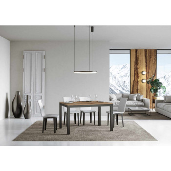 Table Everyday Evolution avec pieds et structure anthracite D.90 - Table extensible 90x120/380 cm Everyday Evolution Frêne Blanc avec pieds et structure anthracite