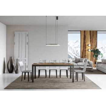 Table Everyday Evolution avec pieds et structure anthracite D.90 - Table extensible 90x160/264 cm Everyday Evolution Frêne Blanc avec pieds et structure anthracite