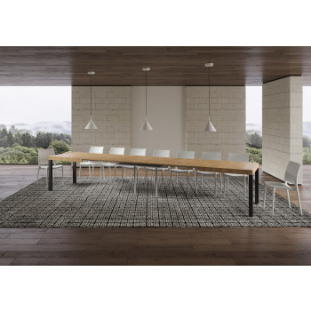 Table Everyday pieds anthracite D.90 - Table extensible 90x140/400 cm Frêne Blanc Everyday pieds anthracite