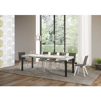 Table Everyday pieds anthracite D.90 - Table extensible 90x90/246 cm Frêne Blanc Everyday pieds anthracite