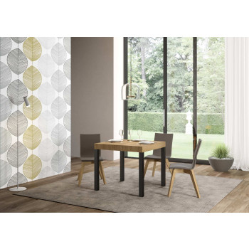 Table Everyday pieds anthracite D.90 - Table extensible 90x90/246 cm Frêne Blanc Everyday pieds anthracite