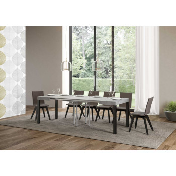 Table Everyday pieds anthracite D.90 - Table extensible 90x90/246 cm Frêne Blanc Everyday pieds anthracite