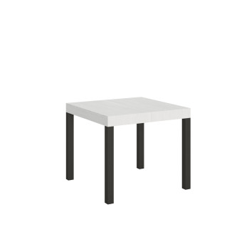 Table Everyday pieds anthracite D.90 - Table extensible 90x90/246 cm Frêne Blanc Everyday pieds anthracite