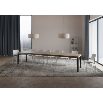 Table Everyday Premium pieds anthracite D.90 - Table extensible 90X140/400 cm Everyday Premium Frêne Blanc pieds anthracite