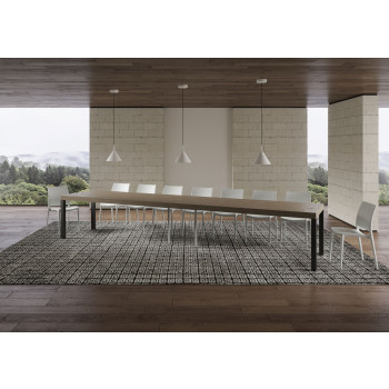 Table Everyday Premium pieds anthracite D.90 - Table extensible 90x160/420 cm Everyday Premium Frêne Blanc pieds anthracite