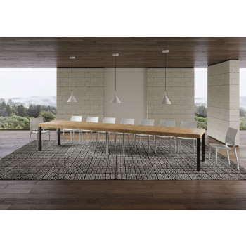 Table Everyday Premium pieds anthracite D.90 - Table extensible 90x180/440 cm Everyday Premium Frêne Blanc pieds anthracite
