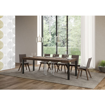 Table Everyday Premium pieds anthracite D.90 - Table extensible 90x90/246 cm Everyday Premium Frêne Blanc pieds anthracite