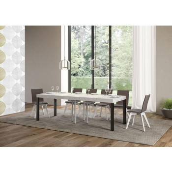 Table Everyday Premium pieds anthracite D.90 - Table extensible 90x90/246 cm Everyday Premium Frêne Blanc pieds anthracite