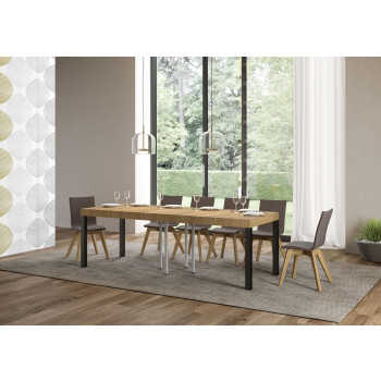 Table Everyday Premium pieds anthracite D.90 - Table extensible 90x90/246 cm Everyday Premium Frêne Blanc pieds anthracite