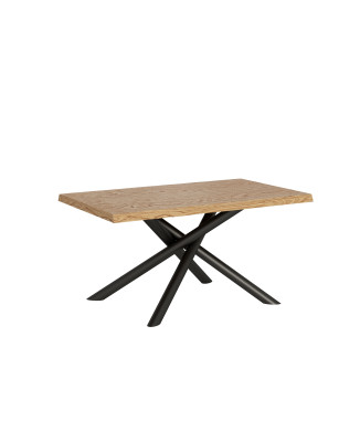 Table Famas = Vindral Bois massif Écorcé - Table extensible 90x160/210 cm Chêne Écorcé Vindral Pieds anthracite