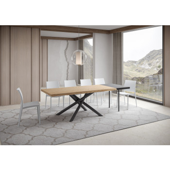 Table Famas = Vindral Bois massif Écorcé - Table extensible 90x180/280 cm Chêne Écorcé Vindral Pieds anthracite
