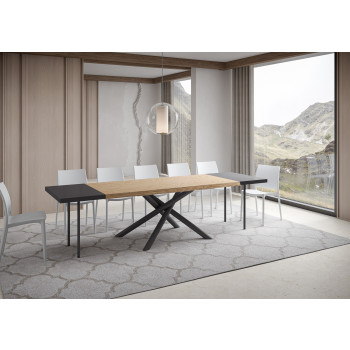 Table Famas = Vindral Barked bois massif - Table extensible 90x180/280 cm Vindral Barked chêne pieds anthracite