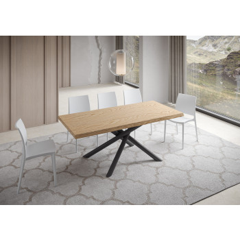 Table Famas = Vindral Bois massif Écorcé - Table fixe 90x200 cm Chêne Écorcé Vindral Pieds anthracite