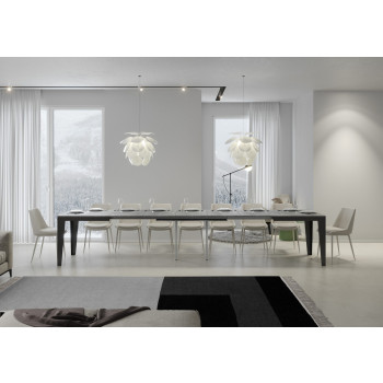 Table Flame Evolution avec pieds et structure anthracite D.90 - Table extensible 120/380x90 cm Flame Evolution frêne blanc avec structure et pieds anthracite