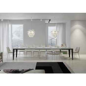 Table Flame Evolution avec pieds et structure anthracite D.90 - Table extensible 90x180/440 cm Flame Evolution Frêne Blanc avec pieds et structure anthracite
