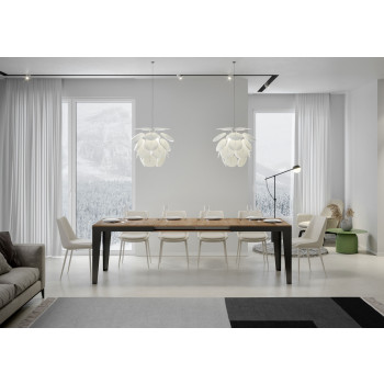 Table Flame Evolution avec pieds et structure anthracite D.90 - Table extensible 90x180/440 cm Flame Evolution Frêne Blanc avec pieds et structure anthracite