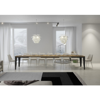 Table Flame Evolution avec pieds et structure anthracite D.90 - Table extensible 90x180/440 cm Flame Evolution Frêne Blanc avec pieds et structure anthracite