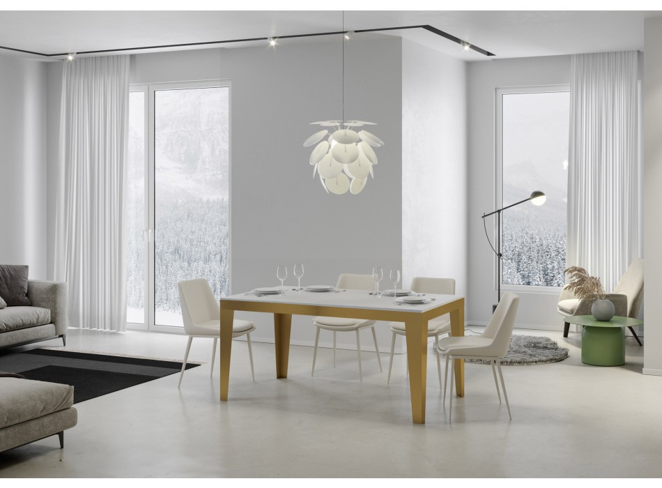 Table Flame Evolution Gold - Table extensible 90x160/420 cm Flame Evolution Frêne blanc Cadre doré