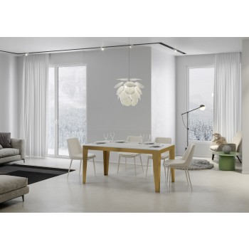 Table Flame Evolution Gold - Table extensible 90x180/440 cm Flame Evolution Frêne blanc Cadre doré