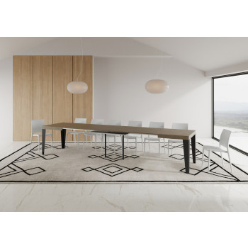 Table Flame pieds anthracite D.90 - Table extensible 120/380x90 cm Frêne blanc Flame pieds anthracite