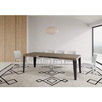 Table Flame pieds anthracite D.90 - Table extensible 140/244x90 cm Frêne blanc Flame pieds anthracite