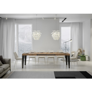 Table Flame pieds anthracite D.90 - Table extensible 160/264x90 cm Frêne blanc Flame pieds anthracite