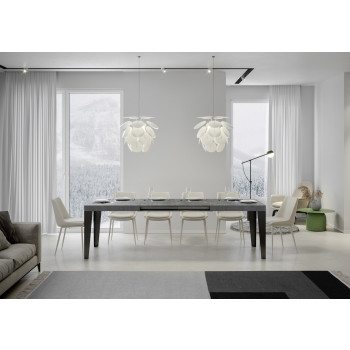 Table Flame pieds anthracite D.90 - Table extensible 200/304x90 cm Frêne blanc Flame pieds anthracite