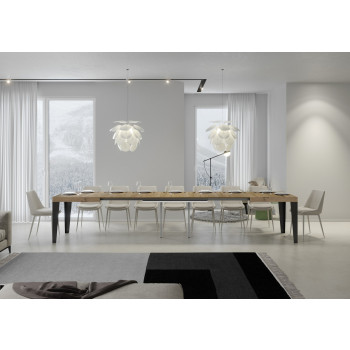 Table Flame pieds anthracite D.90 - Table extensible 200/460x90 cm Frêne blanc Flame pieds anthracite