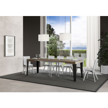 Table Flame pieds anthracite D.90 - Table extensible 90/246x90 cm Frêne blanc Flame pieds anthracite