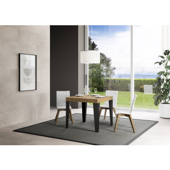 Table Flame pieds anthracite D.90 - Table extensible 90/246x90 cm Frêne blanc Flame pieds anthracite