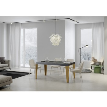 Table Flame Gold - Table extensible 90x130/234 cm Frêne blanc flammé Cadre doré