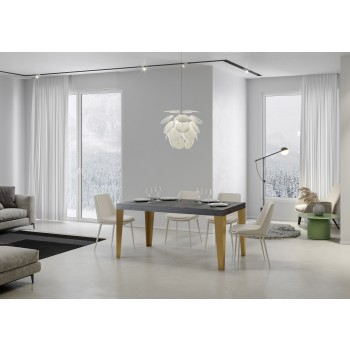 Table Flame Gold - Table extensible 90x130/390 cm Frêne blanc Flame, cadre doré