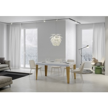 Table Flame Gold - Table extensible 90x160/420 cm Frêne blanc Flame, cadre doré