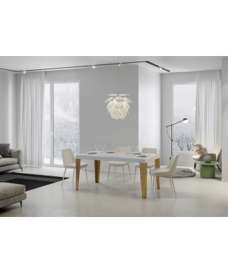 Table Flame Gold - Table extensible 90x180/284 cm Frêne blanc Flame, cadre doré