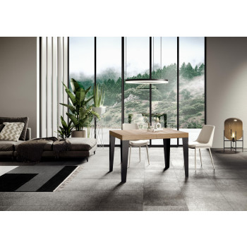 Table Flame Premium pieds anthracite D.90 - Table extensible 130/234x90 cm Flame Premium frêne blanc pieds anthracite