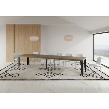 Table Flame Premium pieds anthracite D.90 - Table extensible 140/400x90 cm Flame Premium frêne blanc pieds anthracite