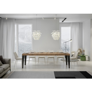 Table Flame Premium pieds anthracite D.90 - Table extensible 160/264x90 cm Flame Premium frêne blanc pieds anthracite