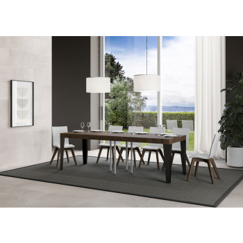 Table Flame Premium pieds anthracite D.90 - Table extensible 90/246x90 cm Flame Premium frêne blanc pieds anthracite