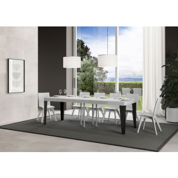 Table Flame Premium pieds anthracite D.90 - Table extensible 90/246x90 cm Flame Premium frêne blanc pieds anthracite