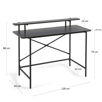 Table Galatia en mélaminé noir avec pieds en métal peint en noir 120 x 60 cm