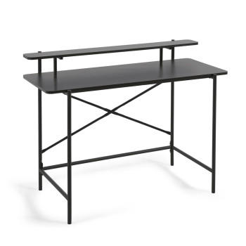Table Galatia en mélaminé noir avec pieds en métal peint en noir 120 x 60 cm