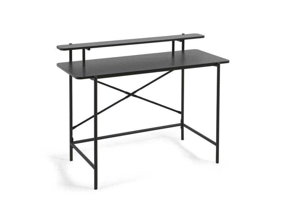Table Galatia en mélaminé noir avec pieds en métal peint en noir 120 x 60 cm