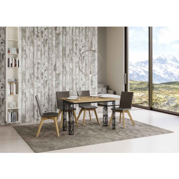 Table double pliante Ghibli en chêne naturel avec cadre anthracite - 120/200 x 45/90 cm