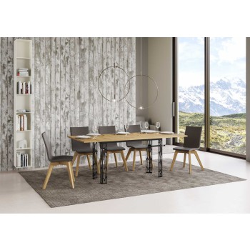 Table double pliante Ghibli en chêne naturel avec cadre anthracite - 120/200 x 45/90 cm