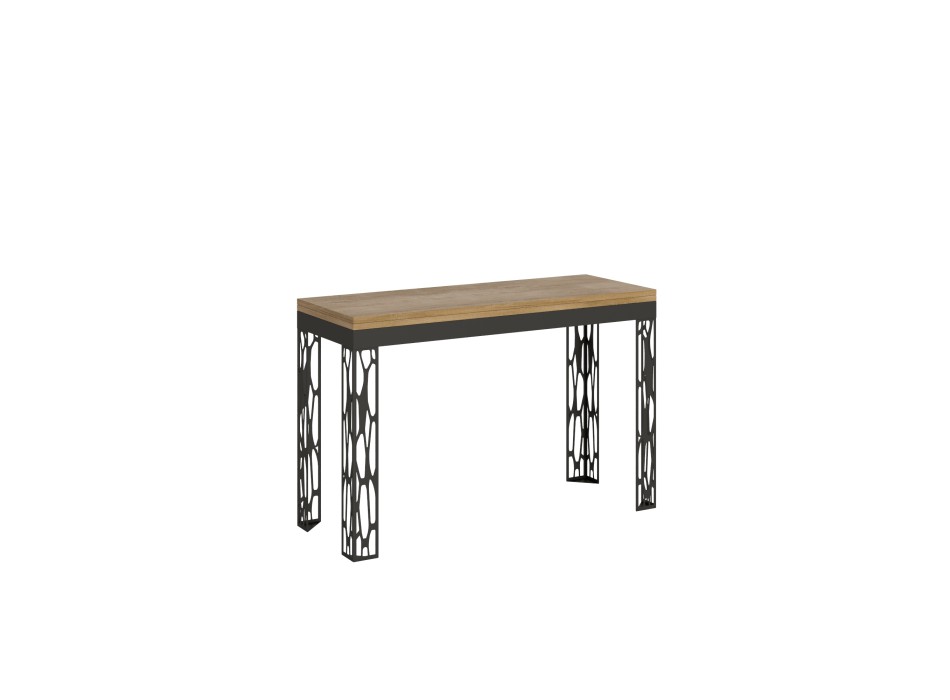 Table double pliante Ghibli en chêne naturel avec cadre anthracite - 120/200 x 45/90 cm