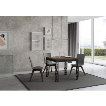Table pliante Ghibli Libra en chêne naturel avec cadre anthracite - 90x90/180 cm