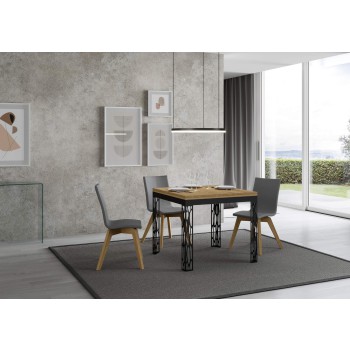 Table pliante Ghibli Libra en chêne naturel avec cadre anthracite - 90x90/180 cm