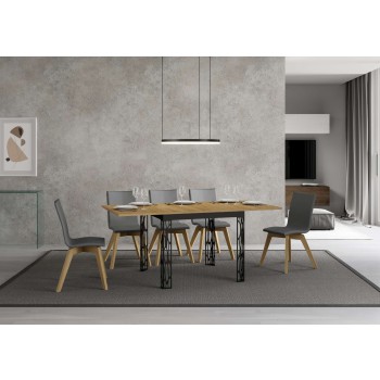 Table pliante Ghibli Libra en chêne naturel avec cadre anthracite - 90x90/180 cm