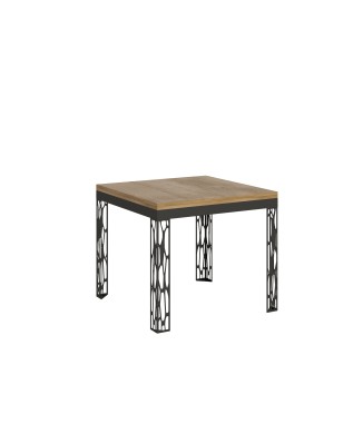Table pliante Ghibli Libra en chêne naturel avec cadre anthracite - 90x90/180 cm